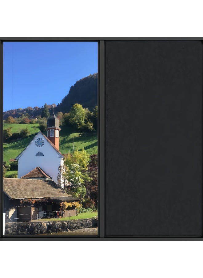 Peachjoy Full Blackout Frosted Window Film, 30 x 200cm Anti-UV Black Glass Sticker, Privacy Reusable Blackout Film, Static Adhesion Room Blackouts, Bedroom and Bathroom Daytime Sleep Glue-free Curtain - Image 1